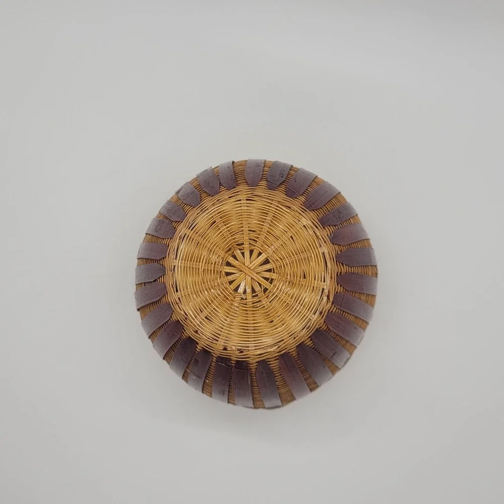 Vintage Hand Woven Bamboo Basket Small Decorative Pot‎ Natural Boho